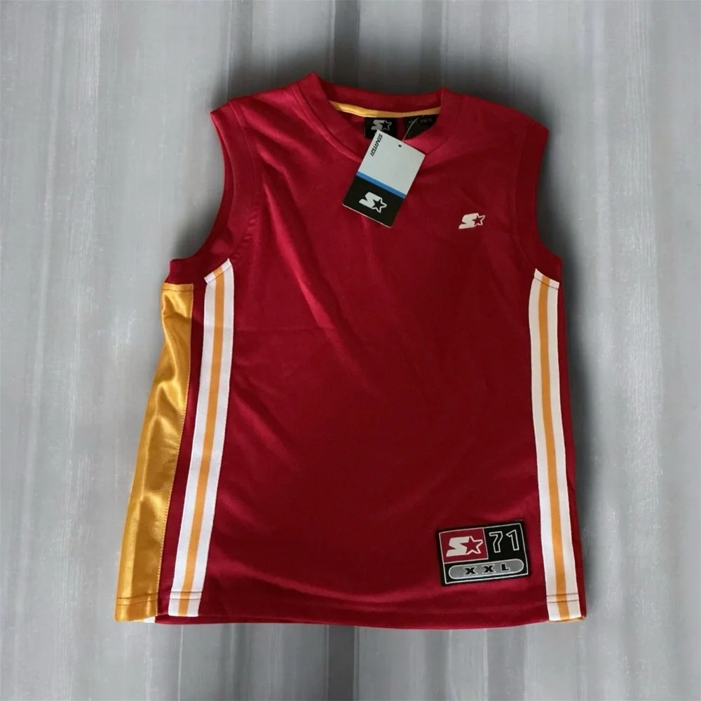Buy one get one 50%  Red Sleeveless Kids Jersey with Gold & White Stripes